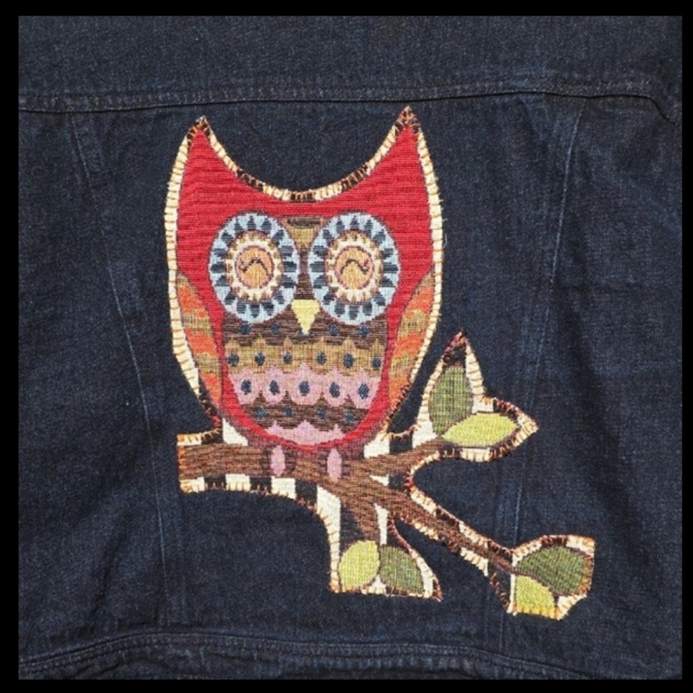 Upcycled Denim Jacket with Owl Patch - Picture 8 of 8
